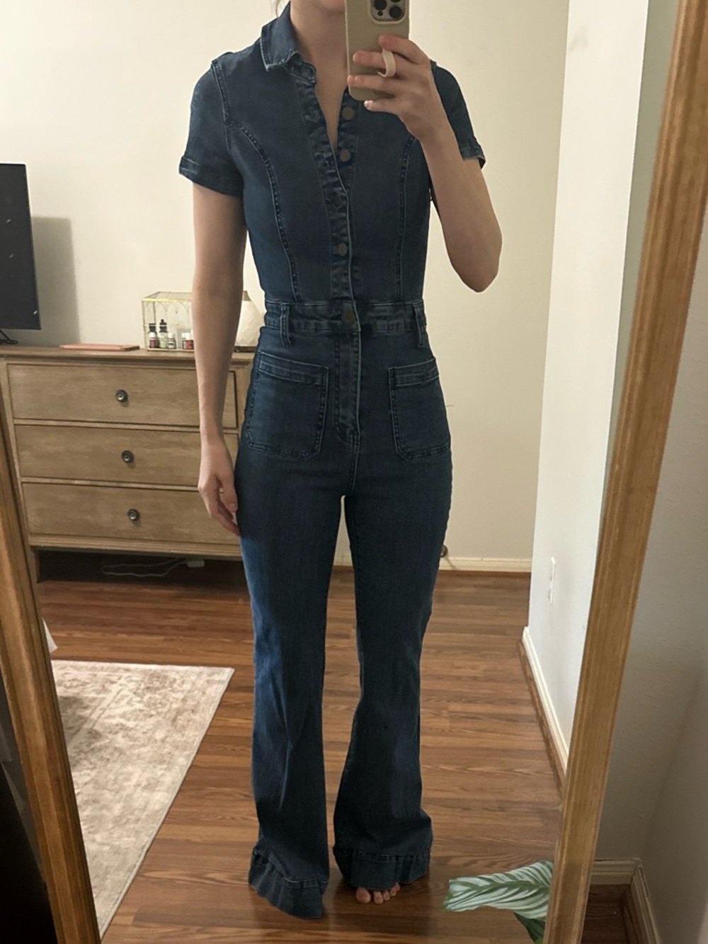 Everhart Show Me Your MuMu Dark Blue Denim Jumpsuit with Flared Legs